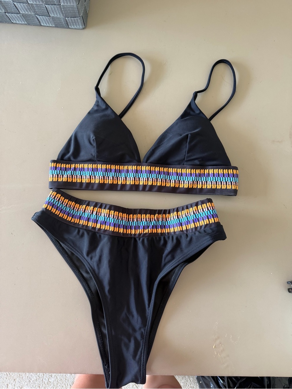 Black Bikini Set with Colorful Trim